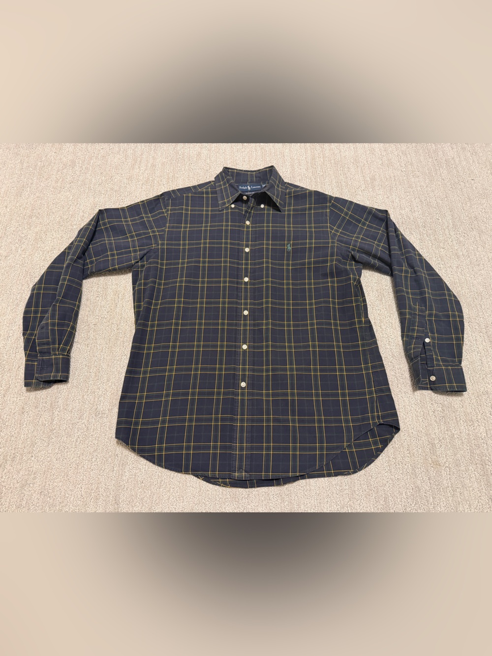 Vtg Polo Ralph Lauren Shirt Mens Medium Green Blue Plaid Classic Fit Button Down